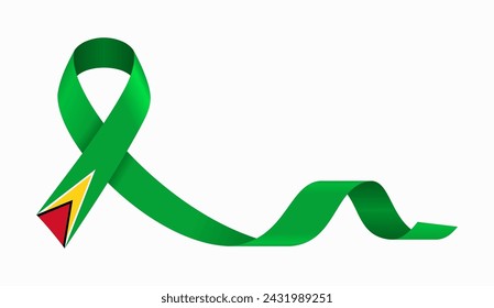 Guyana flag stripe ribbon wavy background layout. Vector illustration.