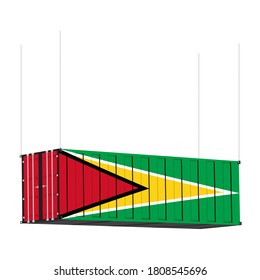 Guyana flag symbol on cargo containers hang by chain, the concept import and export transport business of country.