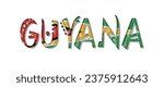 GUYANA flag text font, 3D GUYANA Font With Flag, 3D GUYANA Vector illustration
