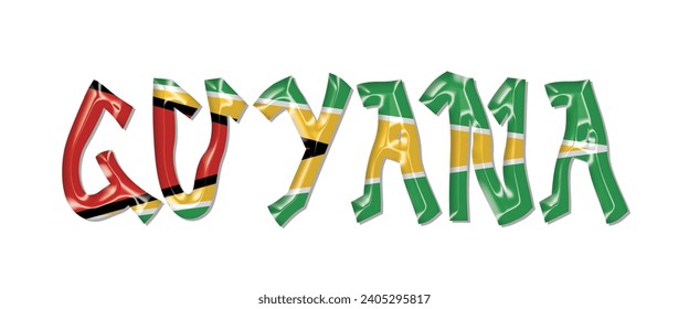 GUYANA-Flaggentextschrift, 3D-GUYANA-Fahnen, bunter Hintergrund, GUYANA-Flagge, Vektorgrafik