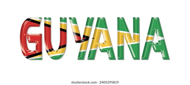 GUYANA flag text font, 3D GUYANA flag colorful background, GUYANA flag vector illustration