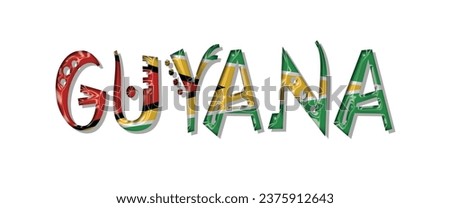 GUYANA flag text font, 3D GUYANA Font With Flag, 3D GUYANA Vector illustration