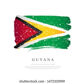 Guyana flag. Vector illustration on a white background. Brush strokes are drawn by hand. Independence Day.
