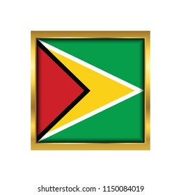 Guyana Flag Vector Square Icon - Illustration, Flag of Guyana. Abstract concept, icon,golden square, button. Raster illustration on white background.