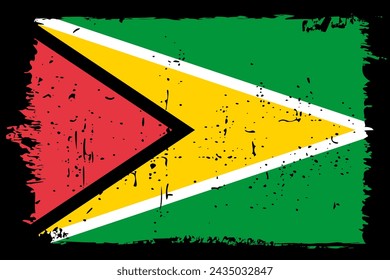 Guyana flag - vector flag with stylish scratch effect and black grunge frame. svg