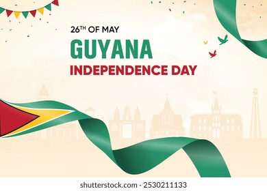 Guyana-Flagge auf Skyline-Hintergrund. Independence Day Concept Design Vektorgrafik.