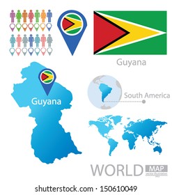 Guyana Flag World Map Vector Illustration Stock Vector (Royalty Free ...