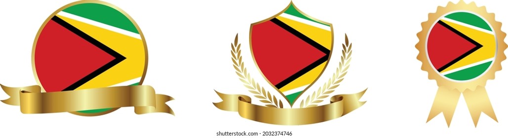 Guyana flags. Symbols of countries map