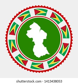 Guyana flat stamp. Round logo with map and flag of Guyana. Vector illustration.
