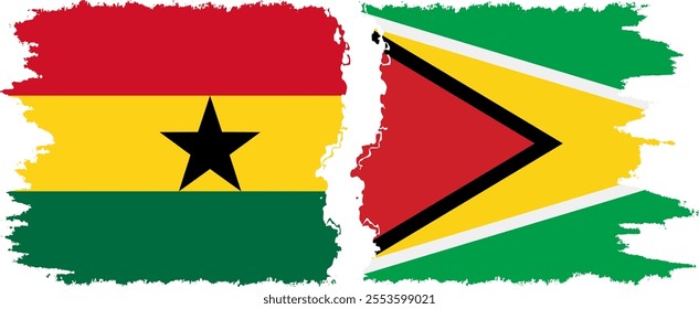 Guyana and Ghana grunge flags connection, vector