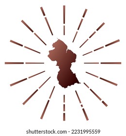 Guyana sorgte für einen Sonnenbrand. Karte des Landes mit bunten Sternchen. Guyana Illustration in Digital, Technologie, Internet, Netzwerk Stil. Vektorgrafik.