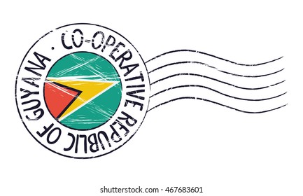 Guyana grunge postal stamp and flag on white background