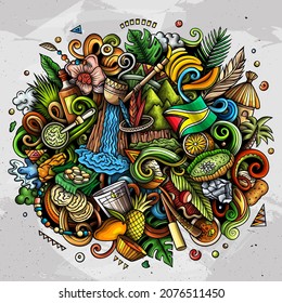 Guyana hand drawn cartoon doodles illustration. Funny travel design. Creative vector background. Latin America country elements and objects.