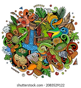 Guyana hand drawn cartoon doodles illustration. Funny travel design. Creative vector background. Latin America country elements and objects.
