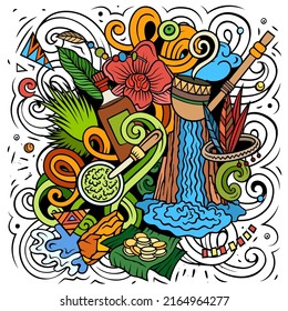 Guyana hand drawn cartoon doodles illustration. Funny travel design. Creative vector background. Latin America country elements and objects.