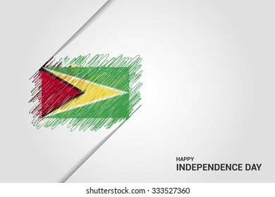 Guyana Happy independence day scribble flag. Hand drawn Country flag on Gray crumbled paper. vintage background wallpaper vector illustration.