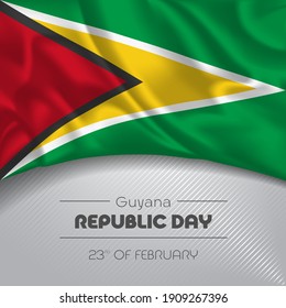 Guyana happy republic day greeting card, banner vector illustration. Guyanese national holiday 23rd of February square design element with waving flag