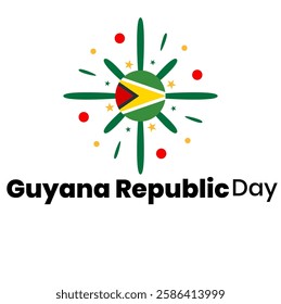 Guyana happy republic day greeting card, banner with template text vector illustration. Guyanan memorial holiday 23rd of February design element with 3D flag with stripes, guyana republich day logo.