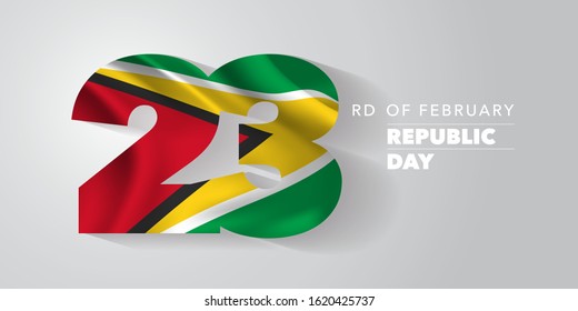 Guyana happy republic of the state day vector banner, greeting card. Wavy flag in nonstandard design for 23rd of February national holiday