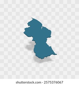 Guyana high detailed vector representation of country silhouette. 3D map on transparent background with dropped shadow. For educational, decorative, or informational use.