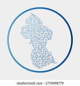 Guyana icon. Network map of the country. Round Guyana sign with gradient ring. Technology, internet, network, telecommunication concept. Vector illustration.