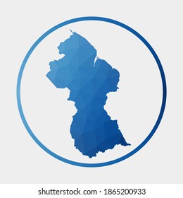 Icono de Guyana. Mapa poligonal del país en anillo degradado. Signo alrededor bajo de poli Guyana. Ilustración vectorial.
