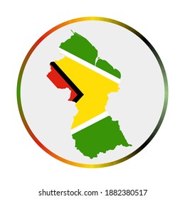 Guyana icon. Shape of the country with Guyana flag. Round sign with flag colors gradient ring. Amazing vector illustration.