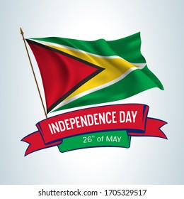 Guyana independence day greeting card, banner, square vector illustration. Guyanan holiday 26th of May design element with mockup of waving flag as a national symbol