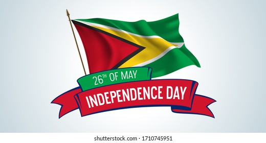 Guyana independence day greeting card, banner with template text vector illustration. Guyanan memorial holiday 26th of May design element with flag