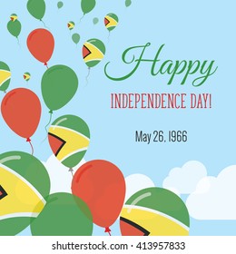 Guyana Independence Day Greeting Card. Flying Flat Balloons In National Colors of Guyana. Happy Independence Day Vector Illustration. Guyanese Flag Balloons.