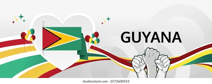 Guyana Independence Day modern greeting banner. 26 May Happy Guyana National Day. Holiday abstract concept in flag colors. Great for event like carnival, feast poster, support, culture and tourism