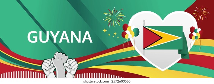 Guyana Independence Day modern greeting banner. 26 May Happy Guyana National Day. Holiday abstract concept in flag colors. Great for event like carnival, feast poster, support, culture and tourism