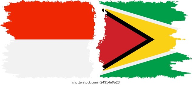 Guyana and Indonesia grunge flags connection, vector