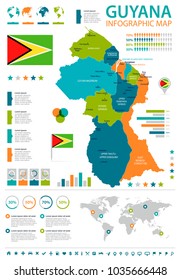 Guyana, infographic map and flag - High Detailed Vector Illustration