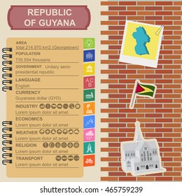 Guyana infographics, statistical data, sights. Cathedral of St. George, Georgetown. Vector illustration