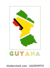 Guyana Logo. Map of Guyana with country name and flag. Amazing vector illustration.