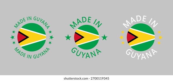 Guyana Made in Stamp in circle with flag on white background