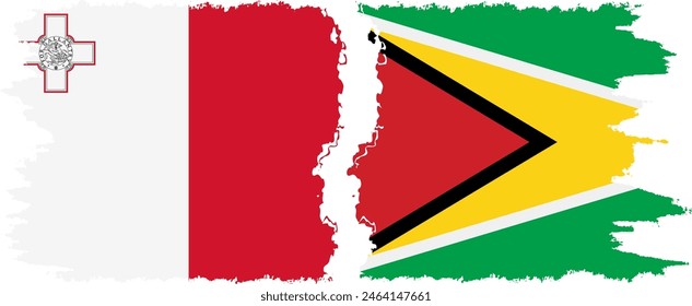 Guyana and Malta grunge flags connection, vector