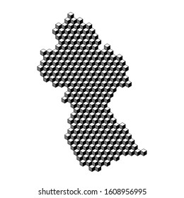 Guyana map from 3D black cubes isometric abstract concept, square pattern, angular geometric shape. Vector illustration.