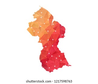 Guyana Map - Abstract geometric rumpled triangular low poly style gradient graphic on white background , line dots polygonal design for your . Vector illustration eps 10.