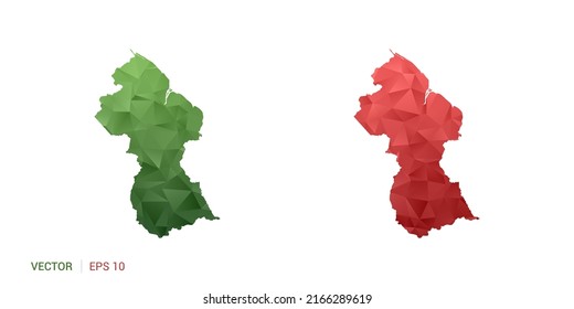 Guyana map of abstract vector polygon set couple color green and red.