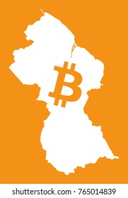 Guyana map with bitcoin crypto currency symbol illustration