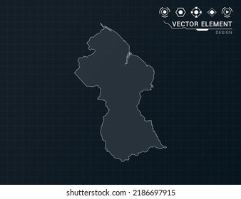 Guyana map of black digital frame HUD, GUI, UI interface technology radar vector.