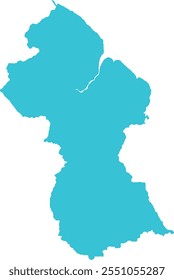 Guiana MAP in Blue, Fronteira do País, Mapa da Guiana, Linha de fronteira da Guiana, Mapa geográfico