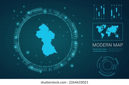 Guyana map of blue digital frame Futuristic Sci Fi Modern User vector HUD, GUI, UI interface.