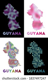 Guyana map. Collection of maps of Guyana in dotted style. Borders of the country filled with rectangles for your design. Vector illustration.