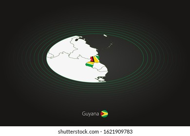 Guyana map in dark color, oval map with neighboring countries. Vector map and flag of Guyana