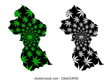 Guyana - map is designed cannabis leaf green and black, Co-operative Republic of Guyana map made of marijuana (marihuana,THC) foliage,