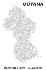 Guyana map designed with little points. Vector abstraction in black color is isolated on a white background. Scattered little particles are organized into Guyana map.