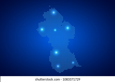 Guyana map with dotted style and glowing points star on blue background , Vector illustration